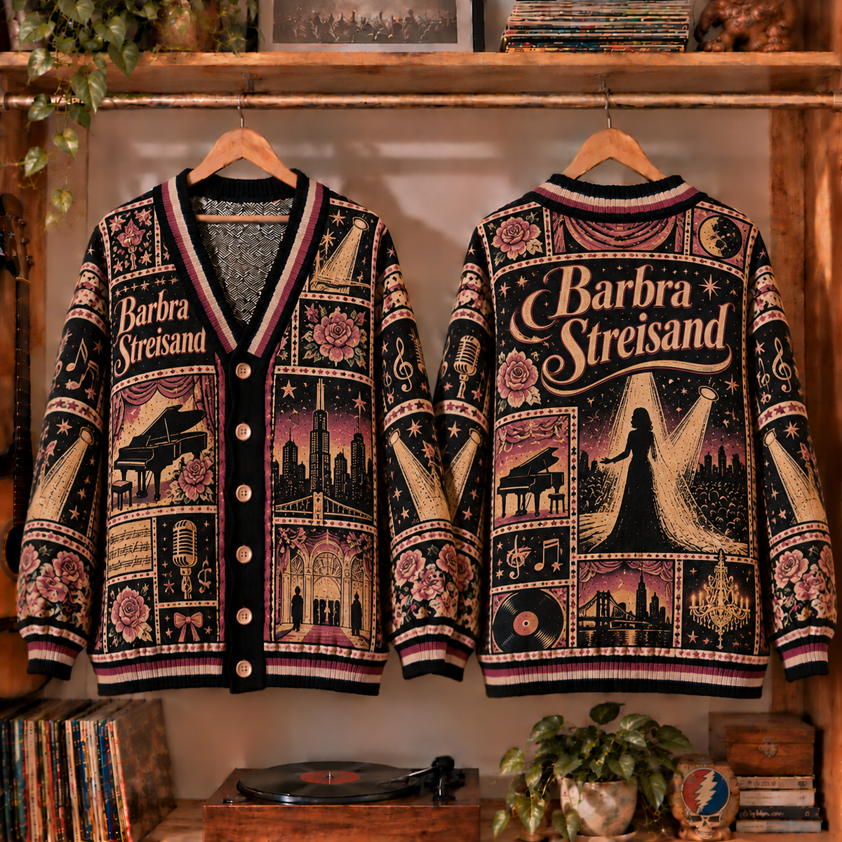 Barbra Streisand Knit Cardigan - Official Pop Music Merchandise, Vintage Style Long Sleeve Button Down Outerwear Fan Gift