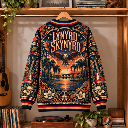 Lynyrd Skynyrd Retro Rock Knit Cardigan - Vintage Style Classic Rock Button Down Sweater, Unique Sweet Home Alabama Merchandise Fan Outfit