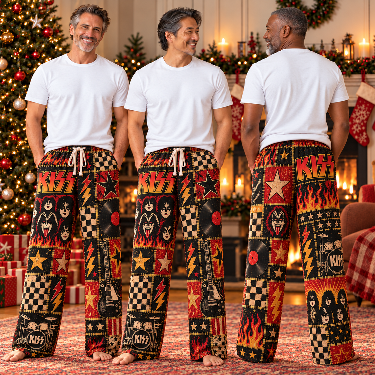 Kiss Pajama Pants -Patchwork Classic Rock & Makeup Sleepwear | Comfortable Music Fan Lounge Pants