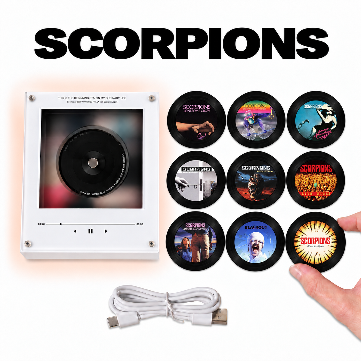 Scorpions MagTune Mini CD Player Light Box - Album Art Disc Night Light, USB Backlit Heavy Metal Hard Rock Band Fan Gift