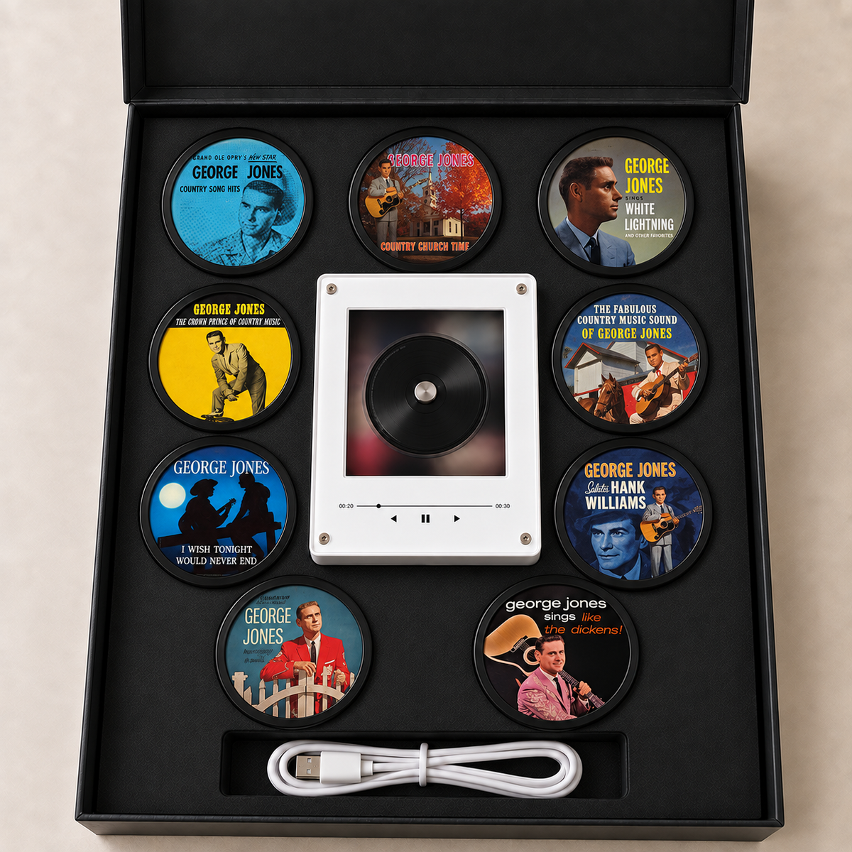 George Jones MagTune Mini CD Player Decor Set – Country Album Art Display