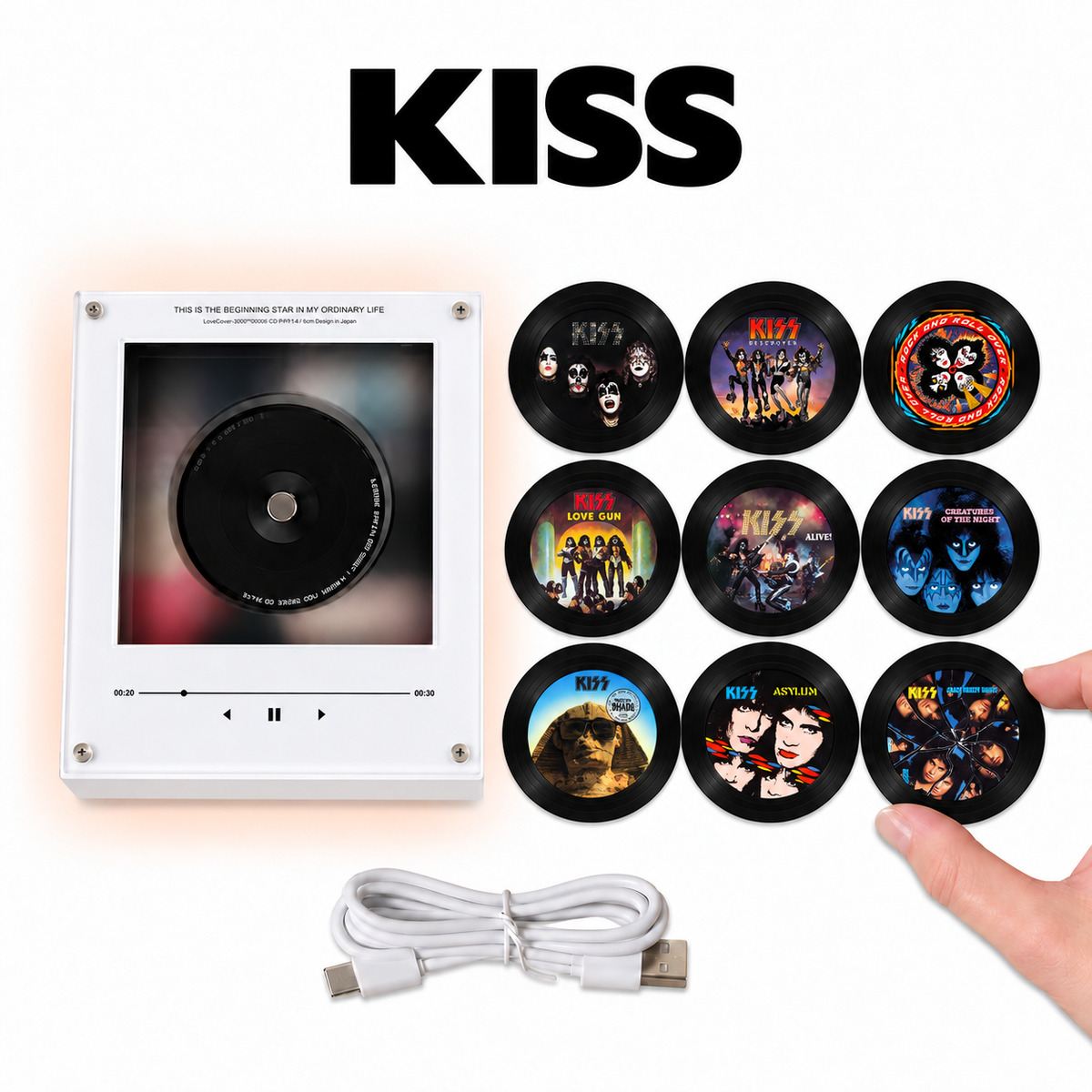 KISS MagTune Mini CD Player Decor Set – Hard Rock Album Art Display, Heavy Metal & Rock Fan Gift