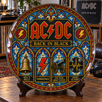 AC/DC Stained Glass Ceramic Plate - Decorative Wall & Table Display Dish, Back in Black Thunderstruck Rock Fan Gift