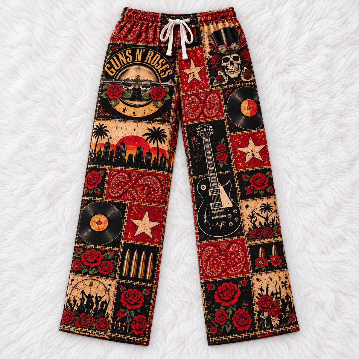 Guns N' Roses Pajama Pants - Patchwork Hard Rock Art Sleepwear | Comfortable Music Fan Lounge Pants