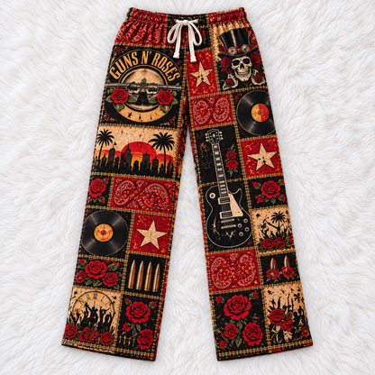 Guns N' Roses Pajama Pants - Patchwork Hard Rock Art Sleepwear | Comfortable Music Fan Lounge Pants