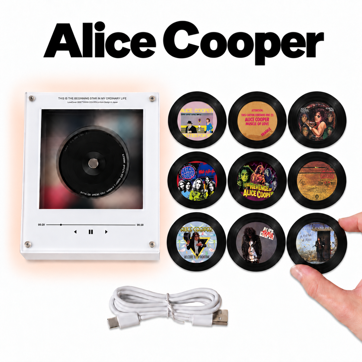 Alice Cooper MagTune Mini CD Player Light - Premium Shock Rock Merchandise, Welcome to My Nightmare Album Art LED Night Light Gift