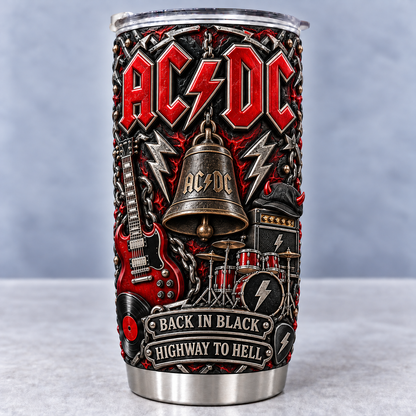 AC/DC 3D Printed Tumbler - 20oz Stainless Steel Insulated Travel Coffee Mug with Lid - Hard Rock Band Music Merchandise Gift
