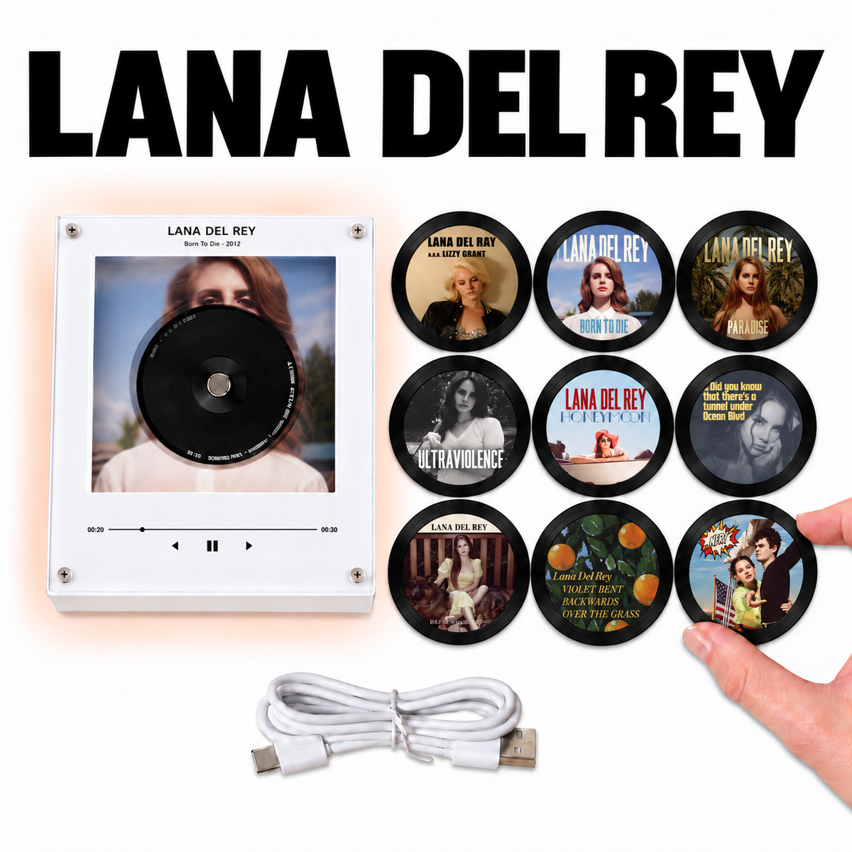 Lana Del Rey MagTune Mini CD Player Light - Premium Indie Pop Merchandise, Born to Die Album Art LED Night Light Tabletop Gift