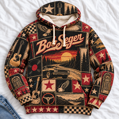 Bob Seger Patchwork Hoodie – Vintage Classic Rock Graphic Pullover, Retro 70s 80s Rock Music Hoodie, Bob Seger Fan Gift