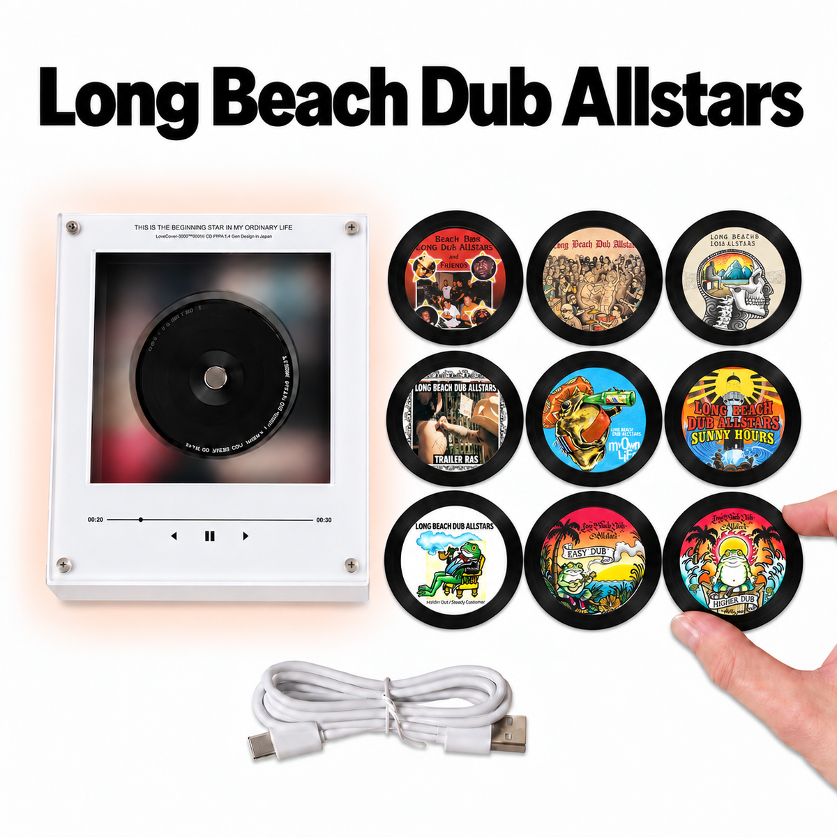 Long Beach Dub Allstars MagTune Mini CD Player Light Box - Album Art Disc Night Light, USB Backlit Reggae Rock Fan Gift