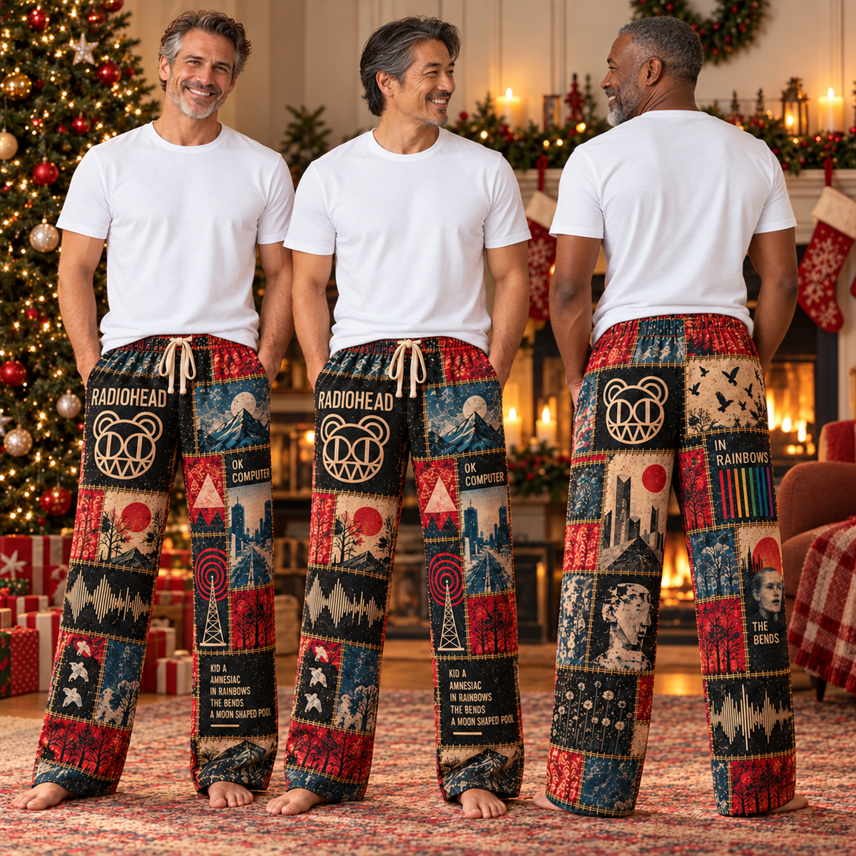 Radiohead Rock Band Pajama Pants - Christmas Holiday Lounge Pants, Alt Rock Fan Sleepwear & Gift for Men