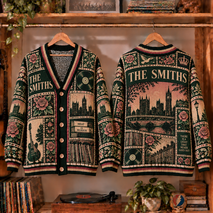 The Smiths Retro Graphic Cardigan - Vintage Rock Band Knit Outerwear, Indie Music Fan Apparel & Fashion Style Gift
