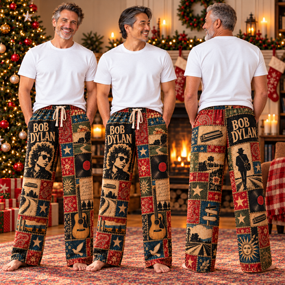 Bob Dylan Pajama Pants - Patchwork Folk Rock Art Sleepwear | Comfortable Music Fan Pajama Pants