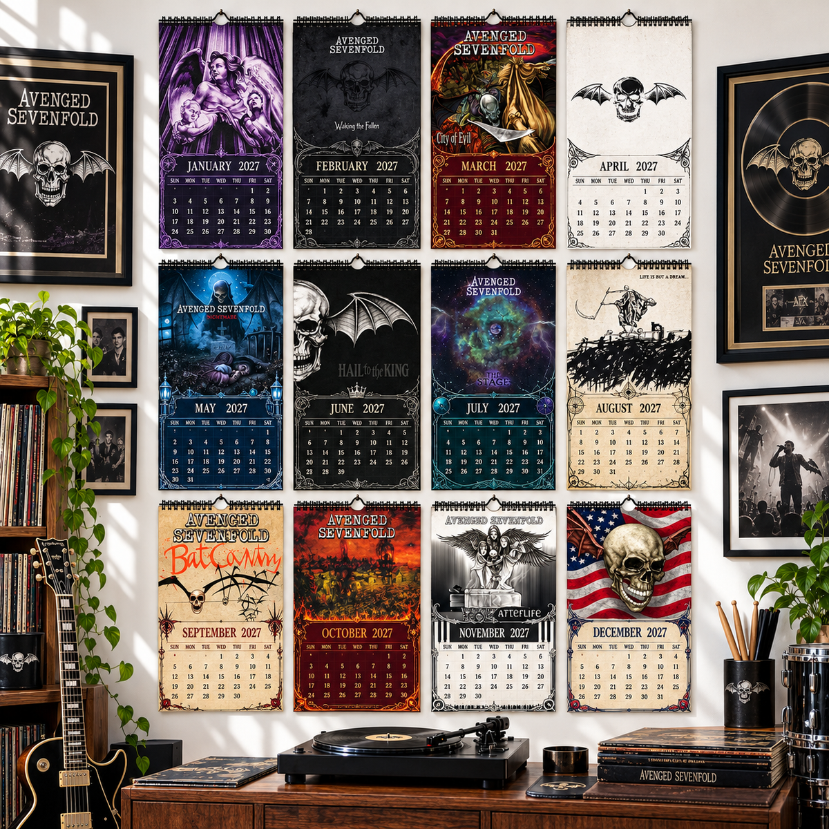 2027 Avenged Sevenfold Album Cover Wall Calendar – A7X Heavy Metal Music Calendar, Rock Band Decor, Nostalgic Gift for Fans