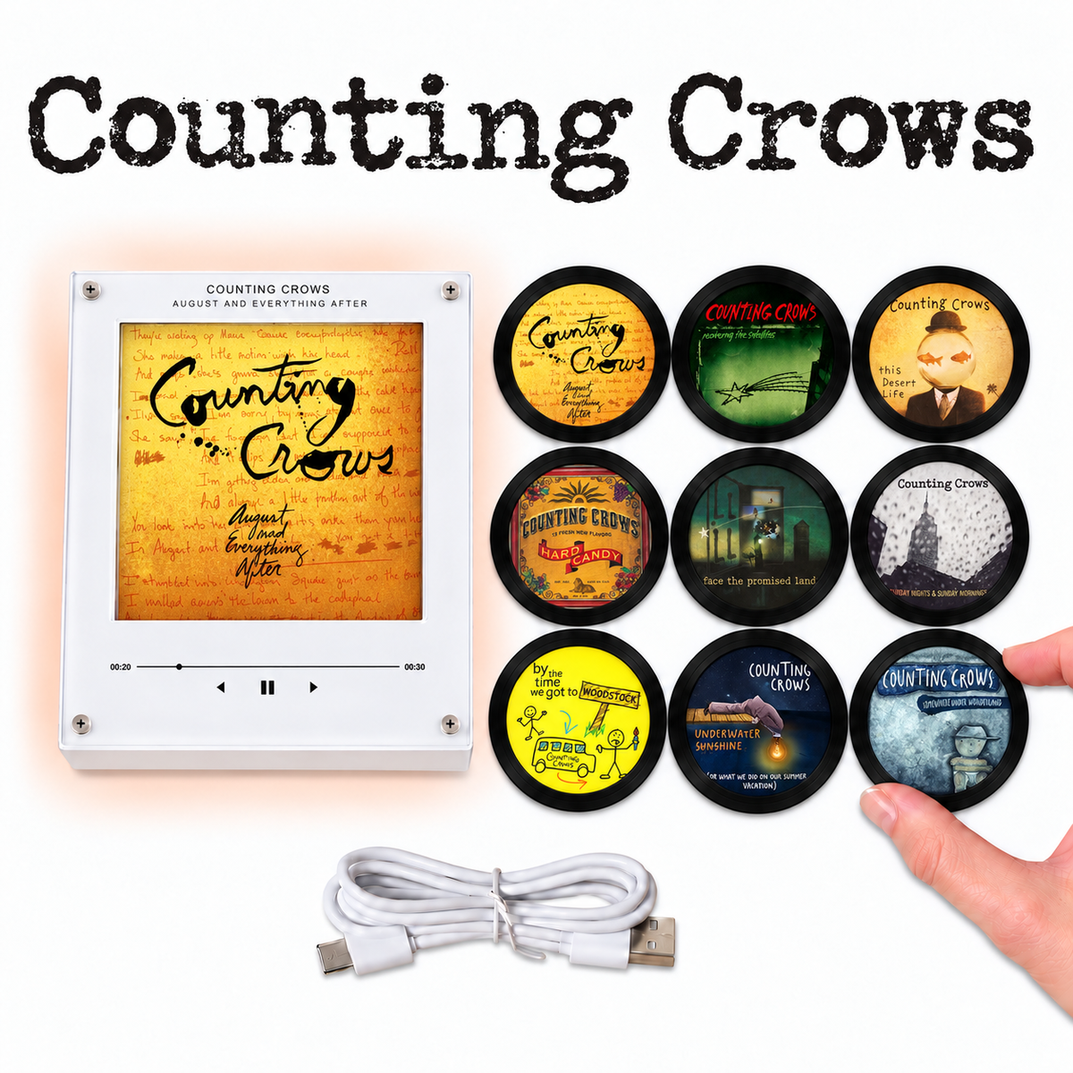 Counting Crows MagTune Mini CD Player Light - Premium Alternative Rock Merchandise, August and Everything After Album Art LED Night Light Gift