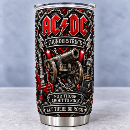 AC/DC 3D Printed Tumbler - 20oz Stainless Steel Insulated Travel Coffee Mug with Lid - Hard Rock Band Music Merchandise Gift