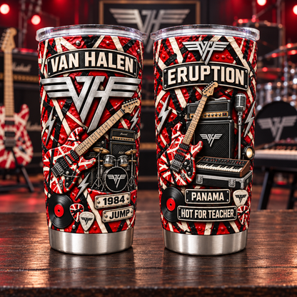 Van Halen 3D Printed Tumbler - 20oz Stainless Steel Insulated Travel Coffee Mug with Lid - Hard Rock Band Music Merchandise Gift