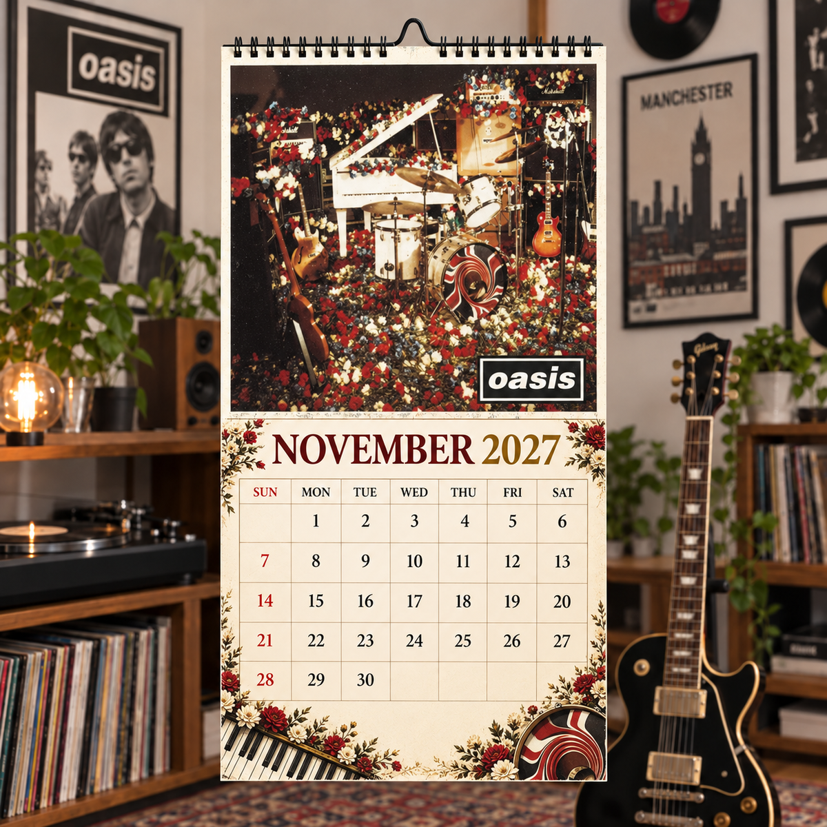 Oasis 2027 Wall Calendar - Album Cover Collage & Britpop Discography Art | Premium Rock Fan Gift & Hanging Decor