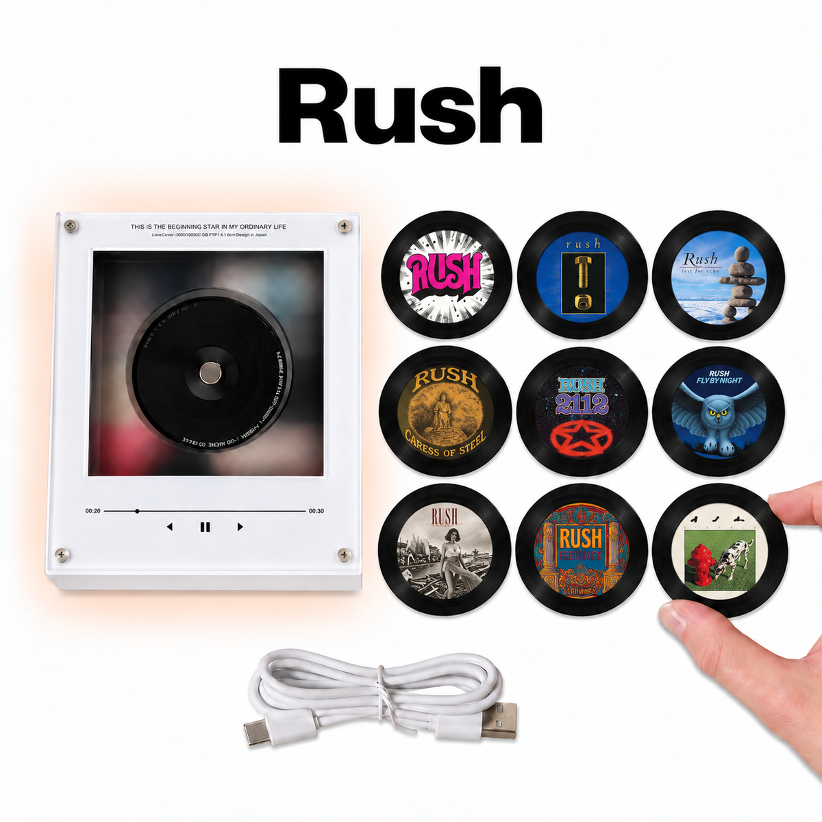 Rush MagTune, Magnetic Music Player Set, Mini Vinyl Album Magnets, Progressive Rock Fan Gift, Rush Music Collectible
