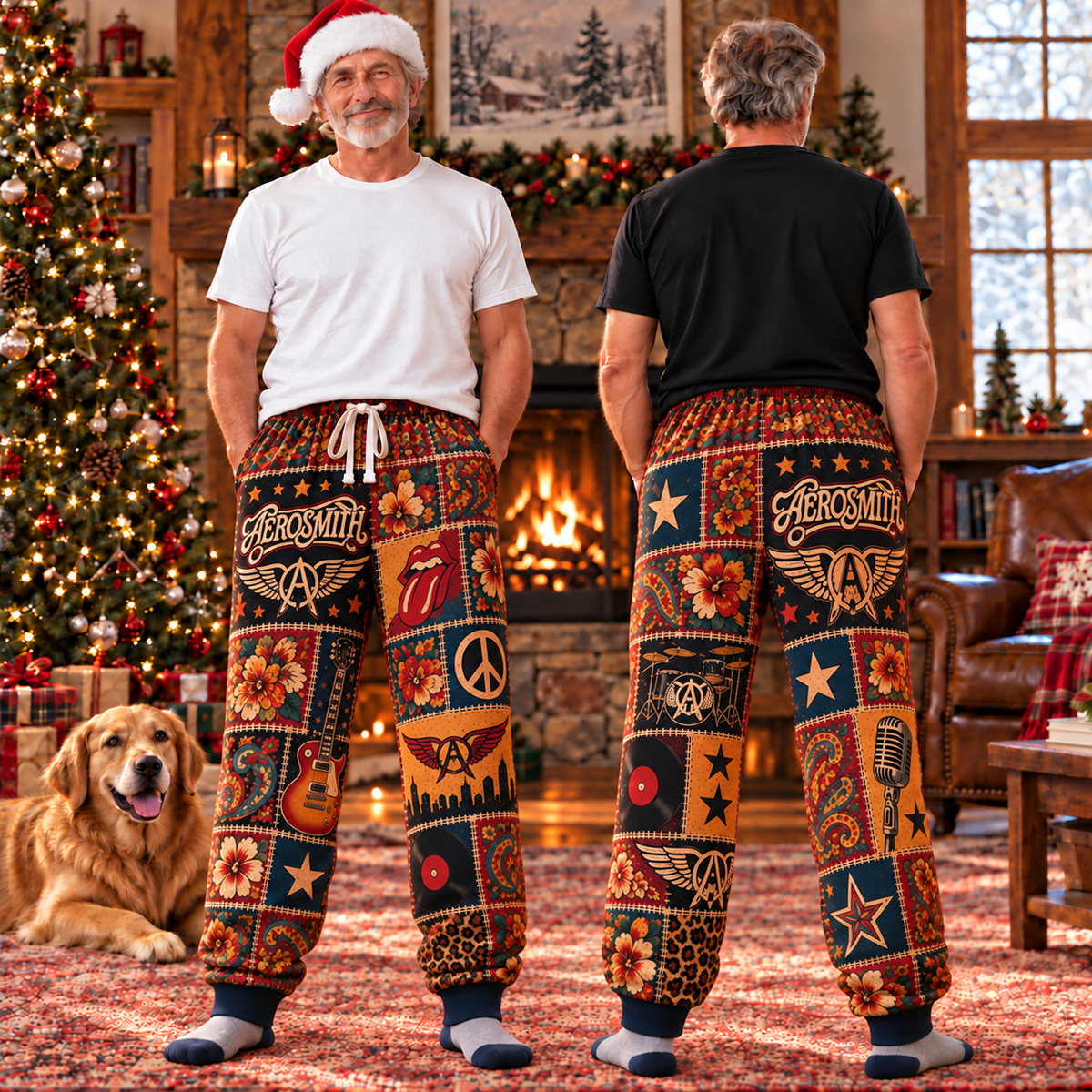 Aerosmith Pajama Pants - Patchwork Classic Rock Art Sleepwear, Comfortable Music Fan Lounge Pants