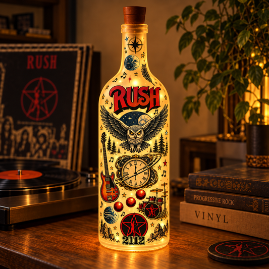 Rush Vintage Lighted Bottle Lamp - Premium Progressive Rock Music Merchandise, Starman & Clockwork Angels LED Fairy Light Up Bottle Night Light Decor