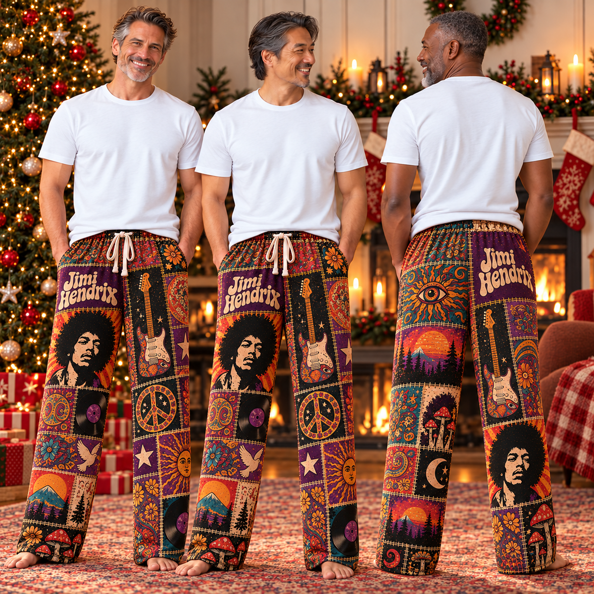 Jimi Hendrix Pajama Pants - Patchwork Psychedelic Rock Art Sleepwear | Music Fan Lounge Pants