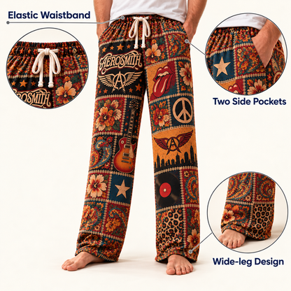 Aerosmith Pajama Pants - Patchwork Classic Rock Art Sleepwear, Comfortable Music Fan Lounge Pants