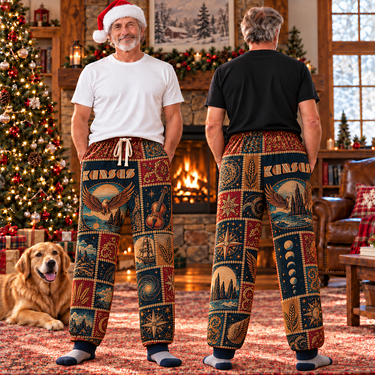 Kansas Pajama Pants - Patchwork Progressive Rock & Eagle Art | Comfortable Music Fan Lounge Pants, Rock Fan Gift