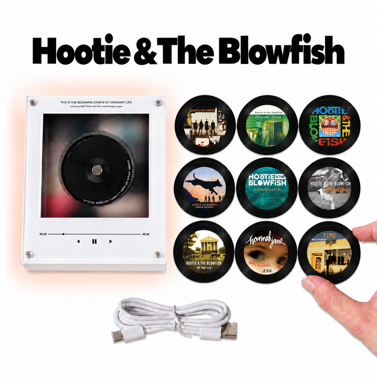 Hootie & The Blowfish MagTune Mini CD Player Light Box - Album Art Disc Night Light & Music Display, USB Backlit Rock Fan Gift