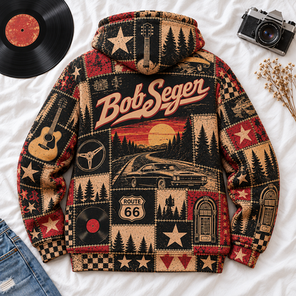 Bob Seger Patchwork Hoodie – Vintage Classic Rock Graphic Pullover, Retro 70s 80s Rock Music Hoodie, Bob Seger Fan Gift