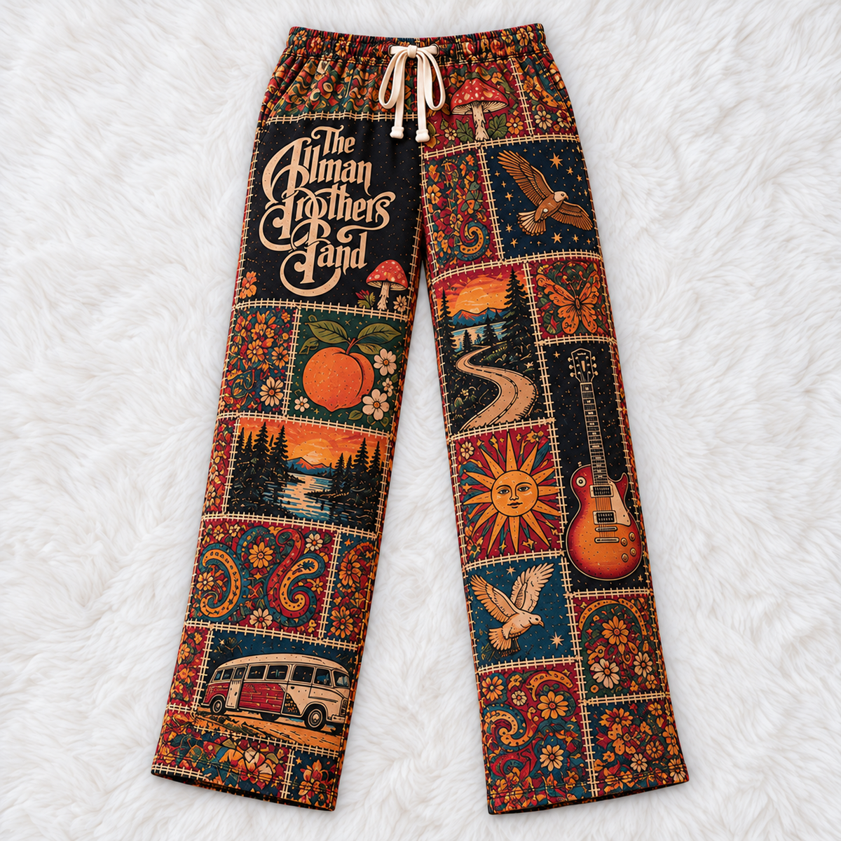 Official The Allman Brothers Band Sleepwear - Retro Patchwork Lounge & Pajama Pants for Fans