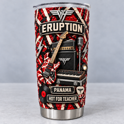 Van Halen 3D Printed Tumbler - 20oz Stainless Steel Insulated Travel Coffee Mug with Lid - Hard Rock Band Music Merchandise Gift
