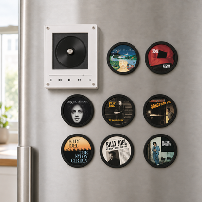 Billy Joel MagTune, Magnetic Music Player Set, Mini Vinyl Album Magnets, Billy Joel Fan Gift, Piano Man Music Collectible