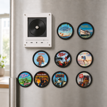 Jimmy Buffett MagTune, Magnetic Music Player Set, Mini Vinyl Album Magnets, Parrothead Gift, Tropical Rock Music Collectible