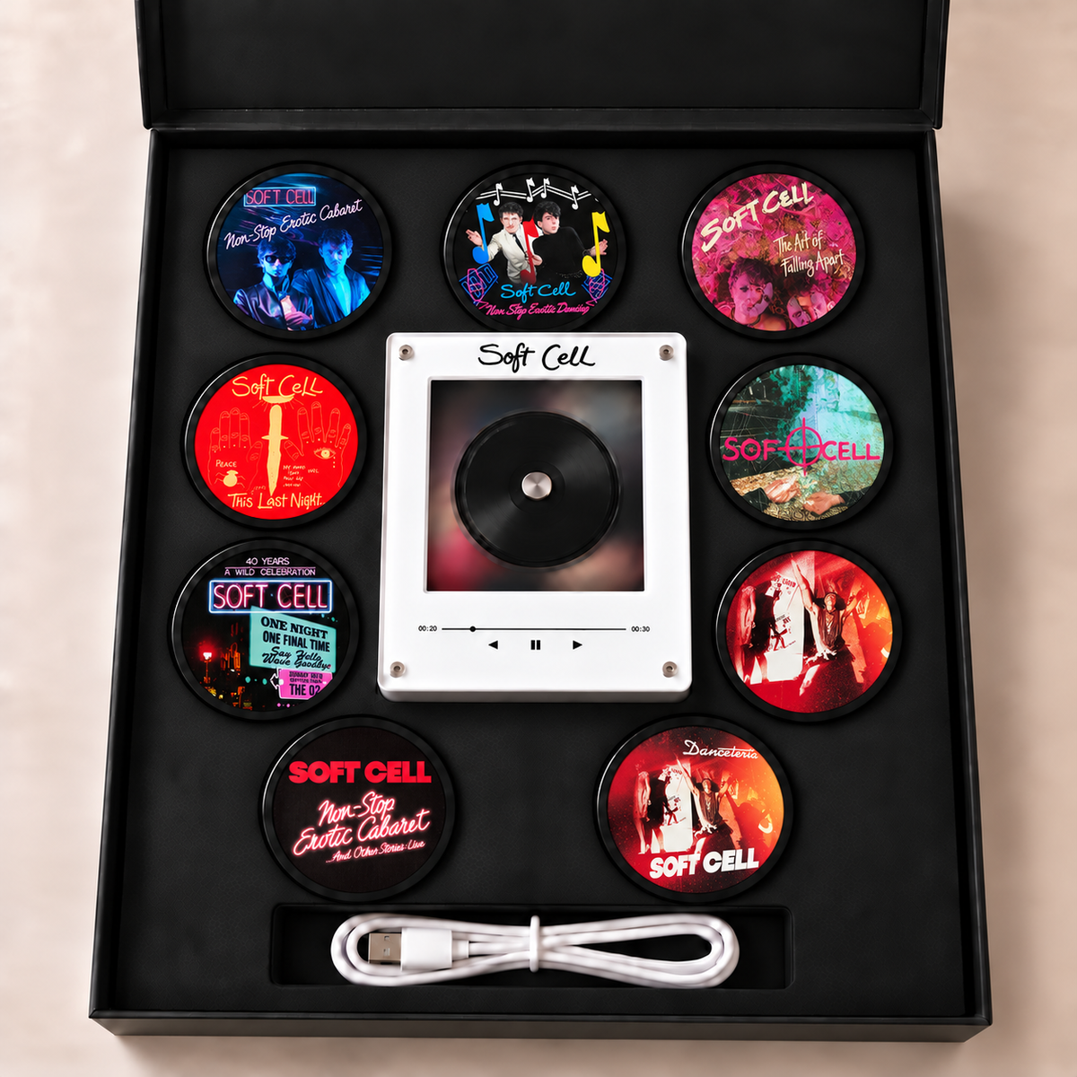 Soft Cell MagTune Mini CD Player Light - Premium Synthpop Music Merchandise, Non-Stop Erotic Cabaret Album Art LED Night Light Tabletop Decor Gift
