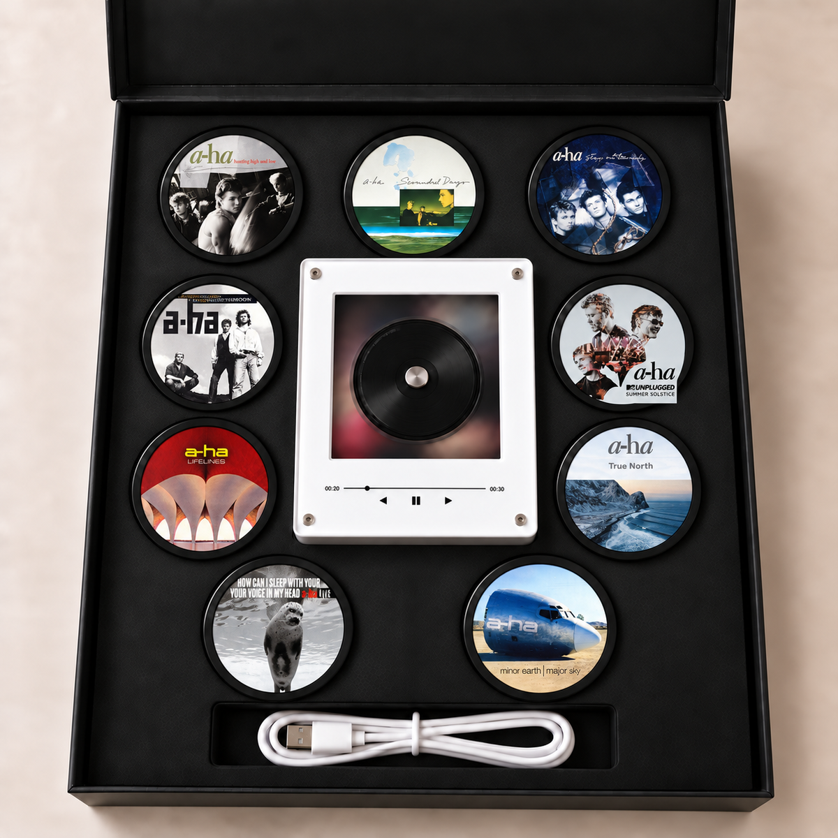 a-ha MagTune Mini CD Player Light - Premium Synth-Pop Merchandise, Hunting High and Low Album Art LED Night Light Tabletop Gift