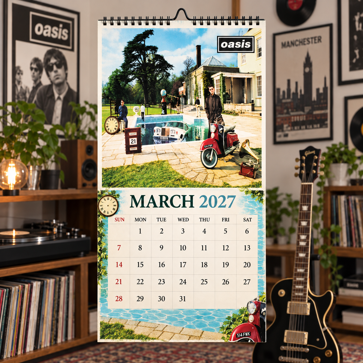 Oasis 2027 Wall Calendar - Album Cover Collage & Britpop Discography Art | Premium Rock Fan Gift & Hanging Decor