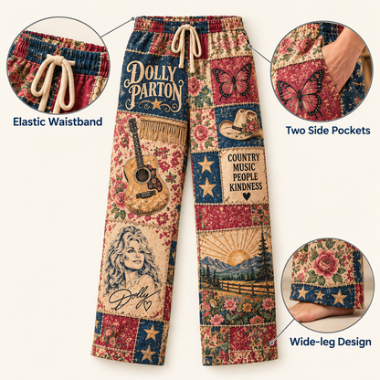 Dolly Parton Country Music Pajama Pants - Christmas Holiday Lounge Pants, Country Fan Sleepwear & Gift for Men