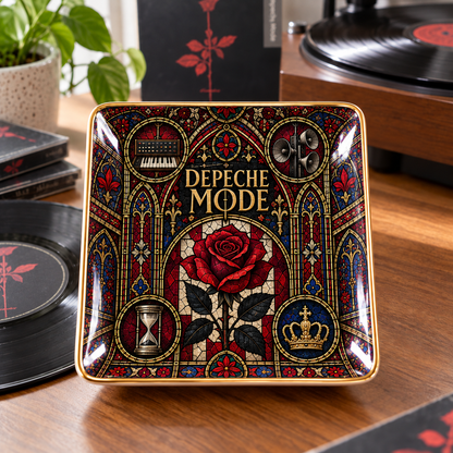 Depeche Mode Ceramic Ring Dish - Violator Rose Stained Glass Jewelry Tray, Synth Pop Trinket Dish Fan Gift