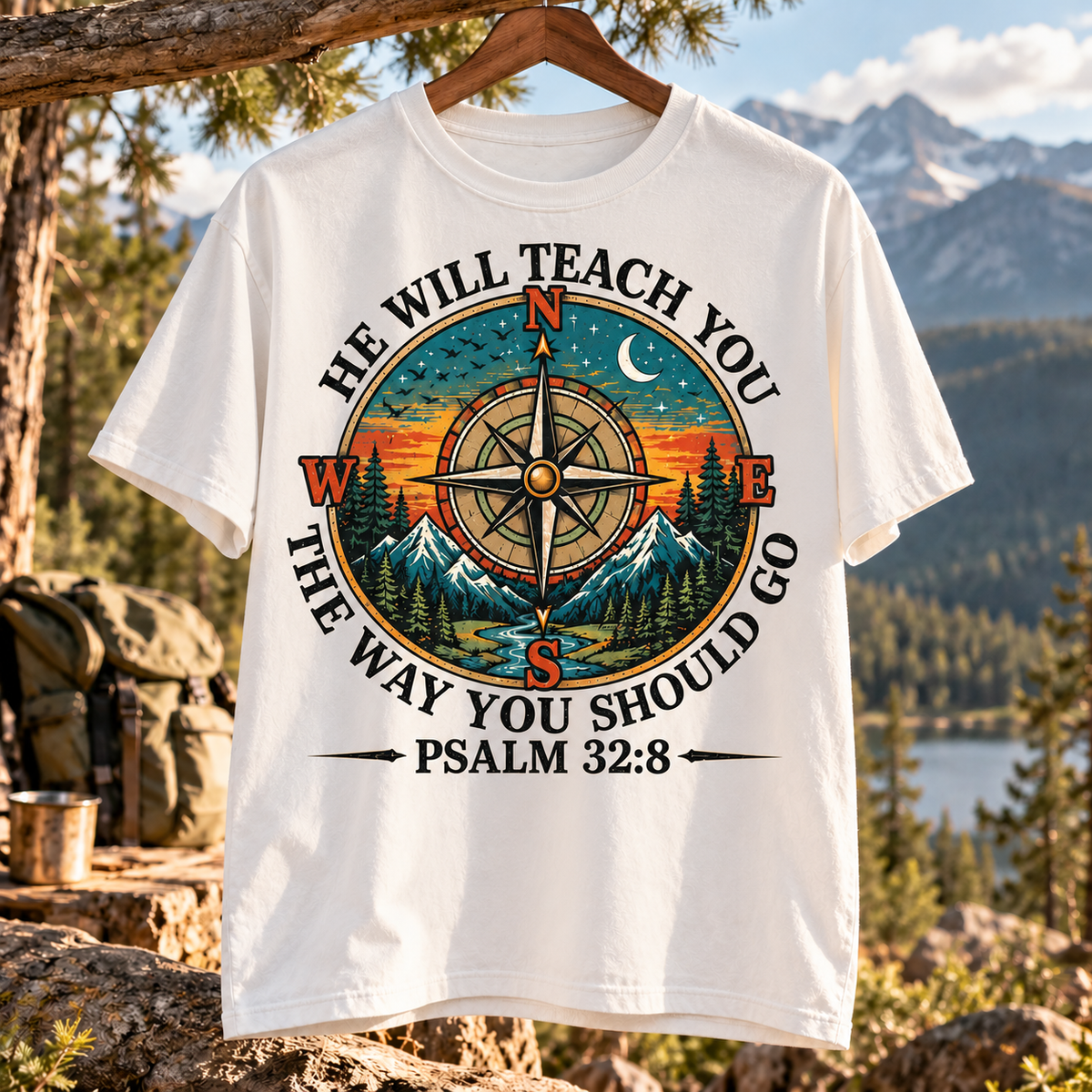Psalm 32:8 Christian T-Shirt, He Will Teach You The Way You Should Go Shirt, Compass Faith Tee, Christian Hiking Shirt, Outdoor Bible Verse Gift