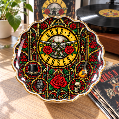 Guns N' Roses Mexican Folk Art Ceramic Jewelry Dish - Pistol Logo & Top Hat Ring Tray - Hard Rock Fan Unique Collectible