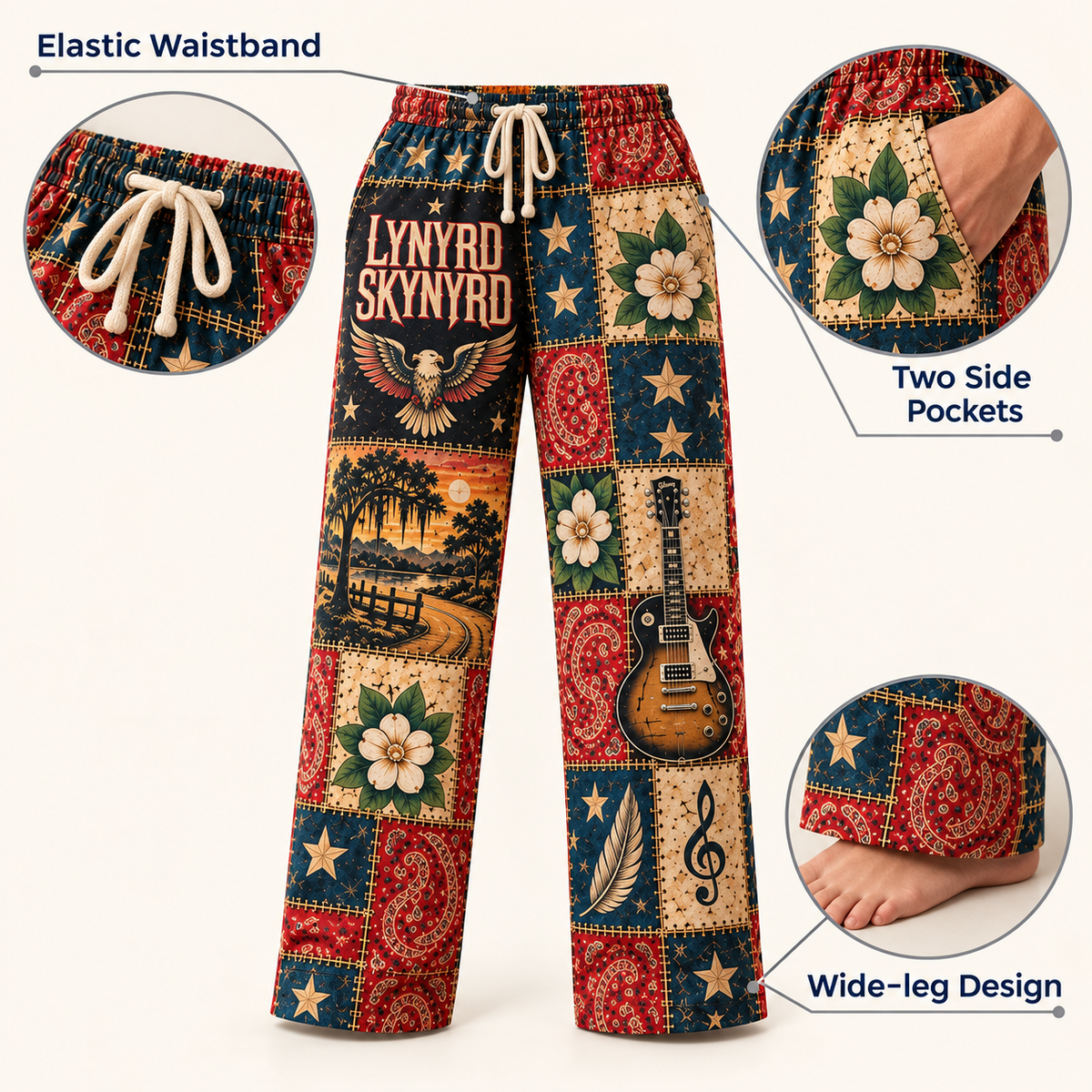 Lynyrd Skynyrd Rock Band Pajama Pants - Christmas Holiday Lounge Pants, Southern Rock Fan Sleepwear & Gift for Men