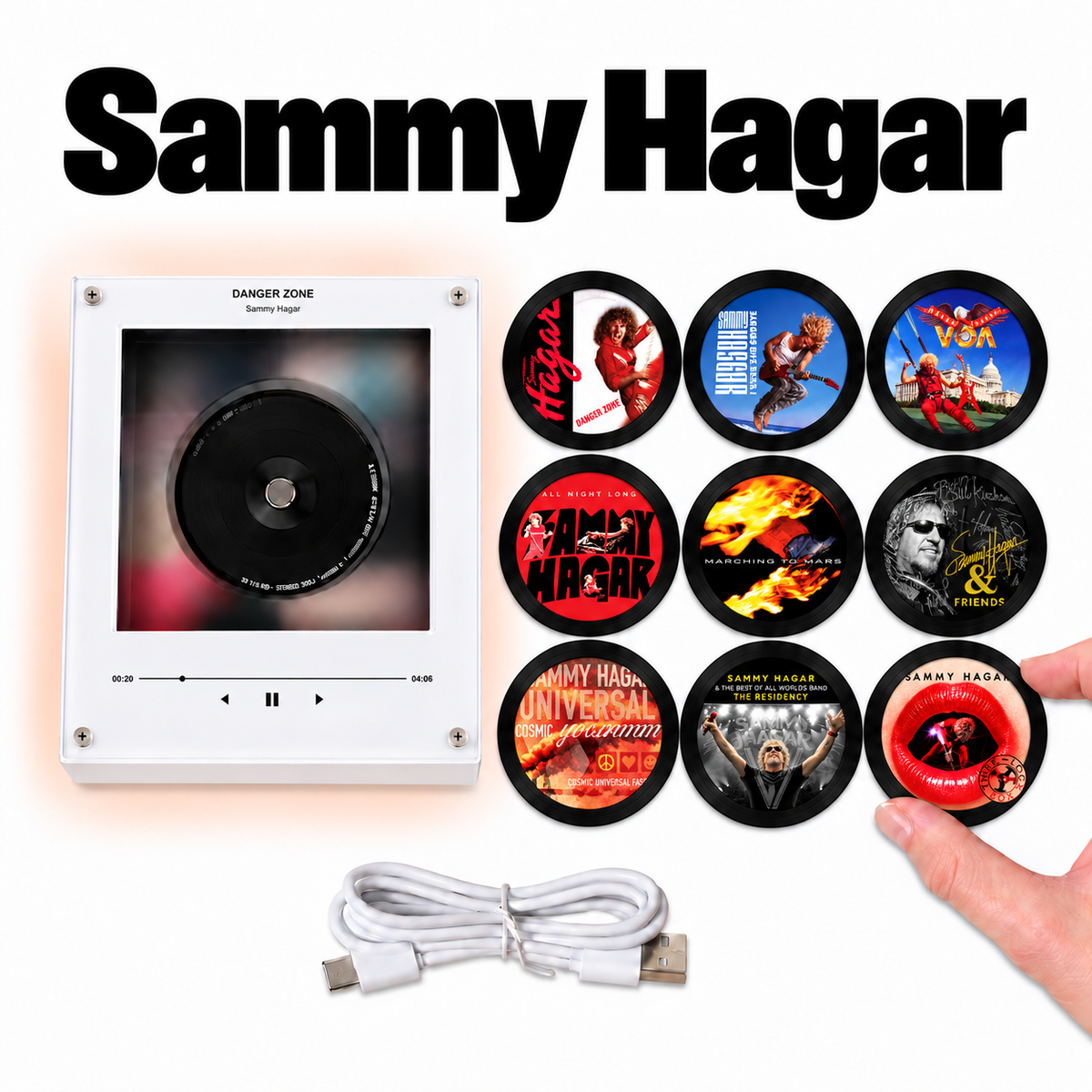 Sammy Hagar MagTune Magnetic Music Player Set - Mini Vinyl Album Discs Frame Display - Classic Hard Rock Fan Unique Gift Idea