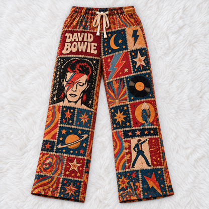 David Bowie Pajama Pants - Patchwork Aladdin Sane Art Sleepwear | Comfortable Glam Rock Fan Lounge Pants