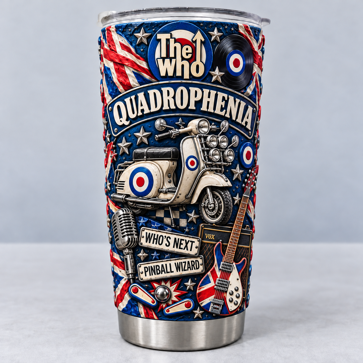 The Who 3D Printed Tumbler - 20oz Stainless Steel Insulated Travel Coffee Mug with Lid - Classic Rock Band Music Merchandise Gift