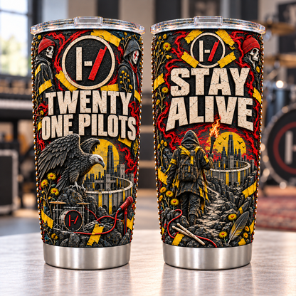 Twenty One Pilots 3D Printed Tumbler - 20oz 300oz Stainless Steel Insulated Travel Coffee Mug with Lid - Alternative Rock Band Music Merchandise Gift