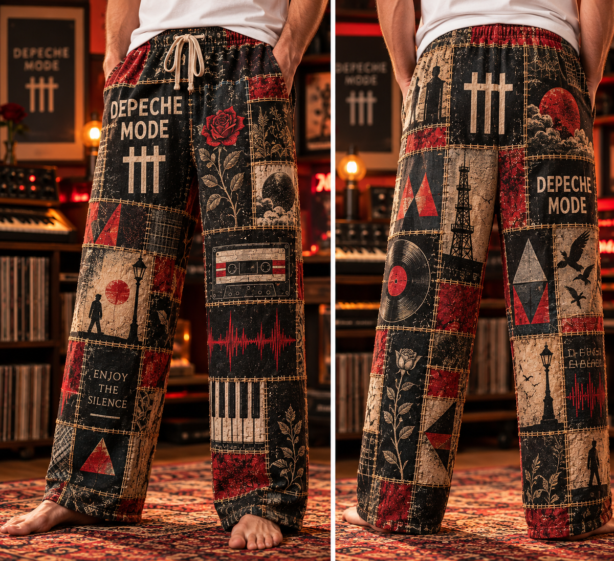 Depeche Mode Rock Band Pajama Pants - Christmas Holiday Lounge Pants, Synth Pop Fan Sleepwear & Gift for Men