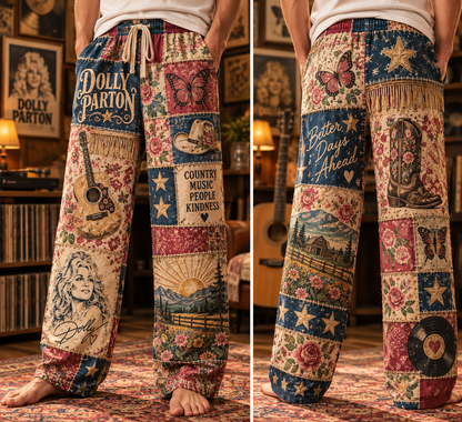 Dolly Parton Country Music Pajama Pants - Christmas Holiday Lounge Pants, Country Fan Sleepwear & Gift for Men