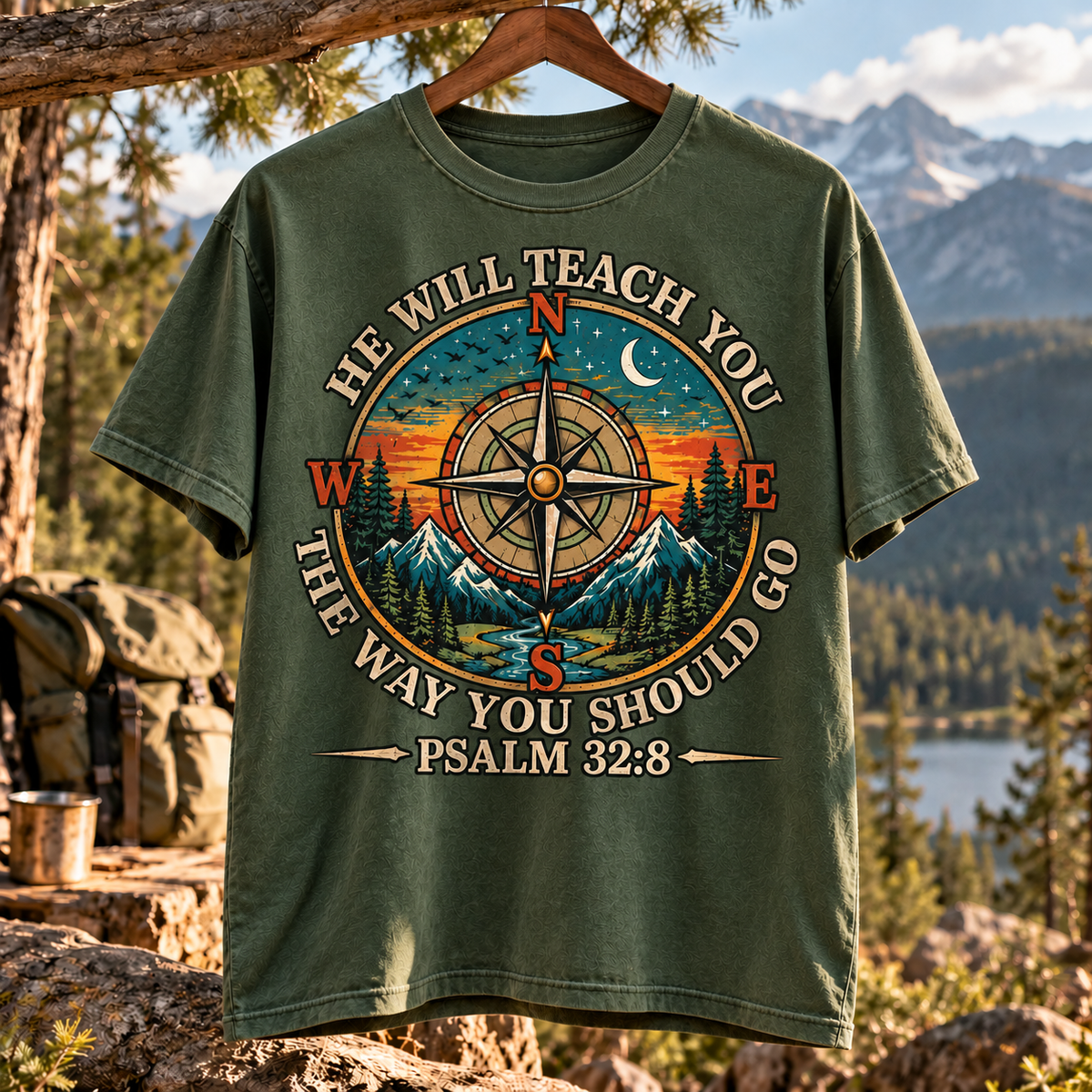 Psalm 32:8 Christian T-Shirt, He Will Teach You The Way You Should Go Shirt, Compass Faith Tee, Christian Hiking Shirt, Outdoor Bible Verse Gift