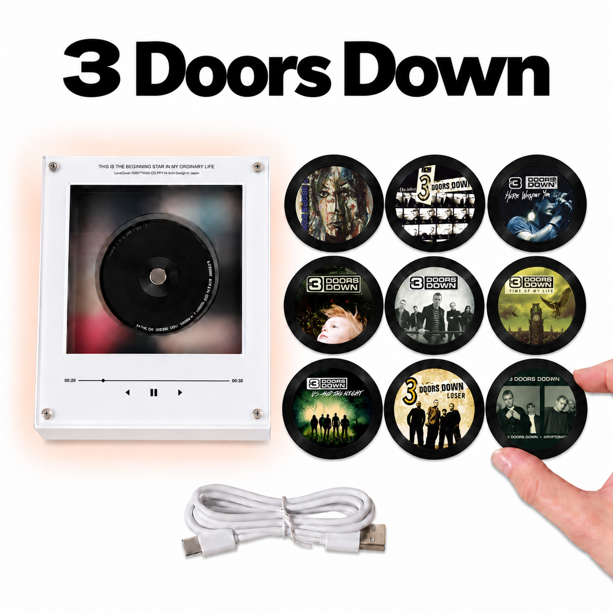 3 Doors Down MagTune Mini CD Player Light - Premium Alternative Rock Merchandise, The Better Life Album Art LED Night Light Gift